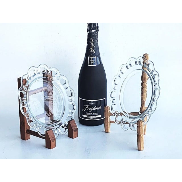 Glass Vintage Luncheon Plates in Open Work Clear by Lancaster, a Pair For Sale - Image 7 of 9