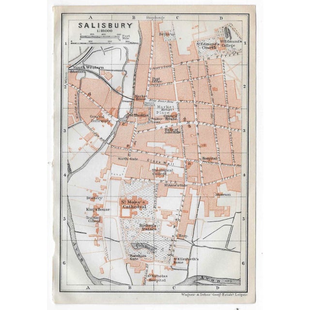 English 1910 Antique Map of Salisbury England For Sale - Image 3 of 3