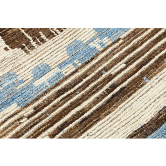 Contemporary Moroccan Style Wool Rug Abstract Cream Field With Blue Accents For Sale - Image 9 of 11