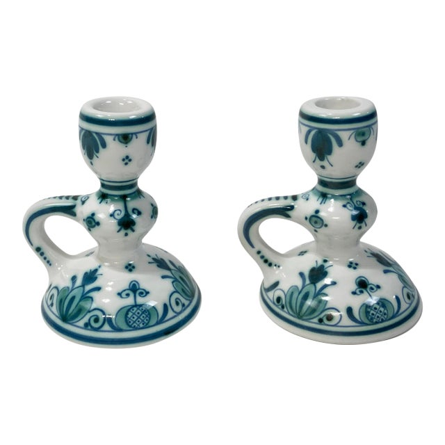 Vintage Royal Delft De Porceleyne Fles Delvert Candlestick Holders, a Pair For Sale