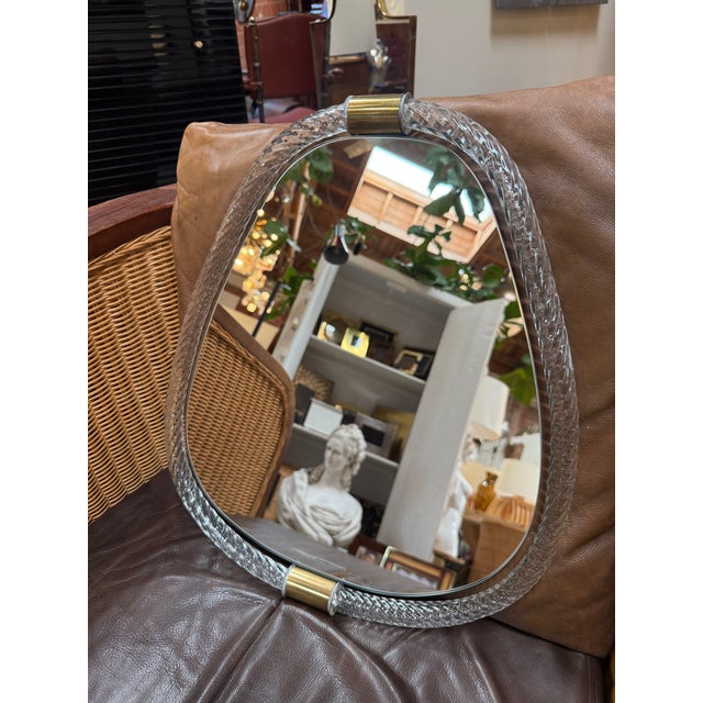 1970s Murano Glass Wall Mirror With Brass Accents For Sale - Image 5 of 7