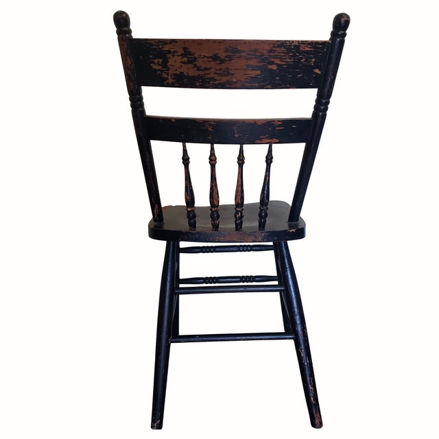 Wood 19th Century Antique Hitchcock Style Black Painted & Stenciled Side Chair For Sale - Image 7 of 9