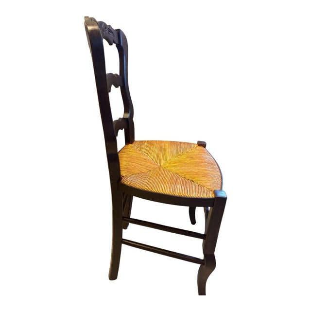 Vintage French Country Carved Walnut-Tone Rush Seat Dining Chairs – Set of 6 For Sale - Image 9 of 11