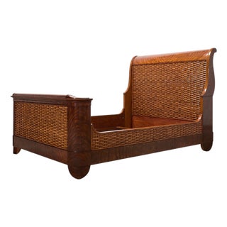 Ralph Lauren Villa America Mahogany Rattan Gondola Sleigh Bed For Sale