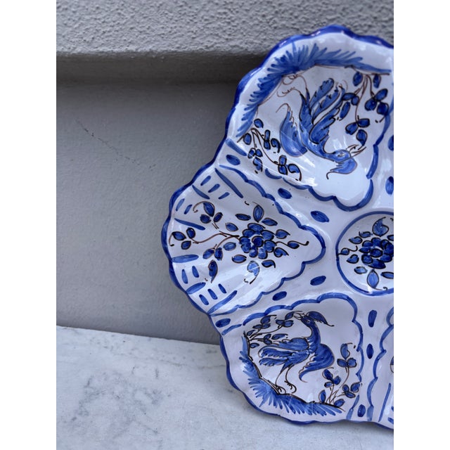 Rustic French Blue & White Faience Oyster Plate Moustiers Style, Circa 1940 For Sale - Image 3 of 4