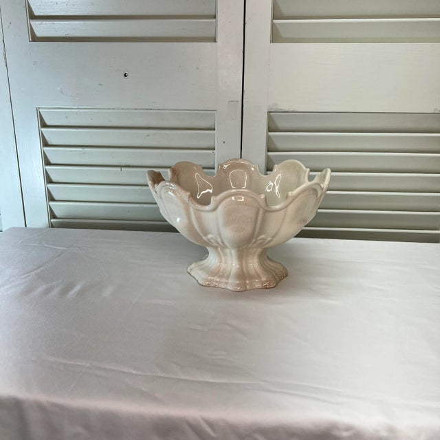 White Mid Century White Ironstone Monteith Style Center Bowl by Secla Portugal For Sale - Image 8 of 8