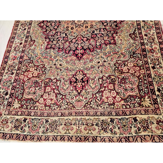 19th Century Kerman Lavar Rug, Hand-Knotted Wool, Floral Pattern. Red & Ivory, 4x6 For Sale - Image 12 of 14