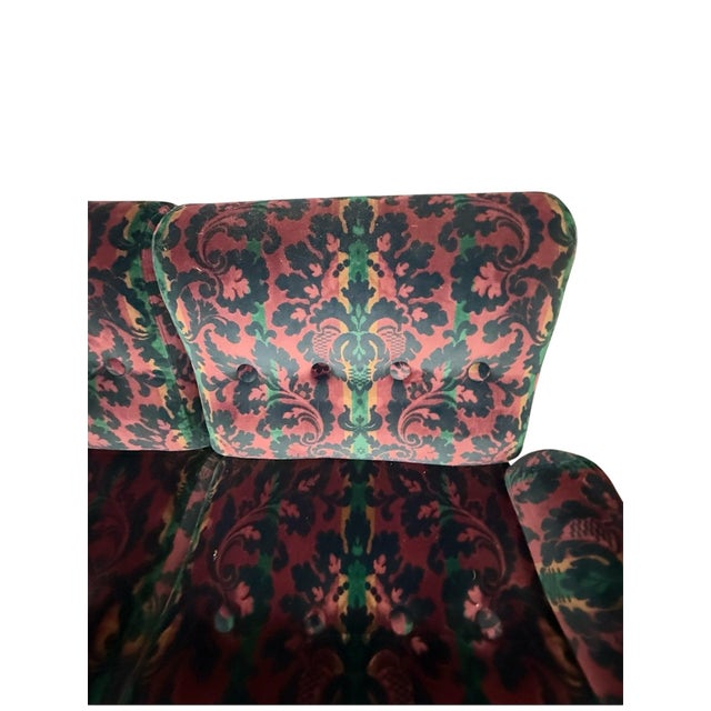 Set of Vintage Patterned Velvet Sofa and Two Coordinating Club Chairs For Sale - Image 6 of 14
