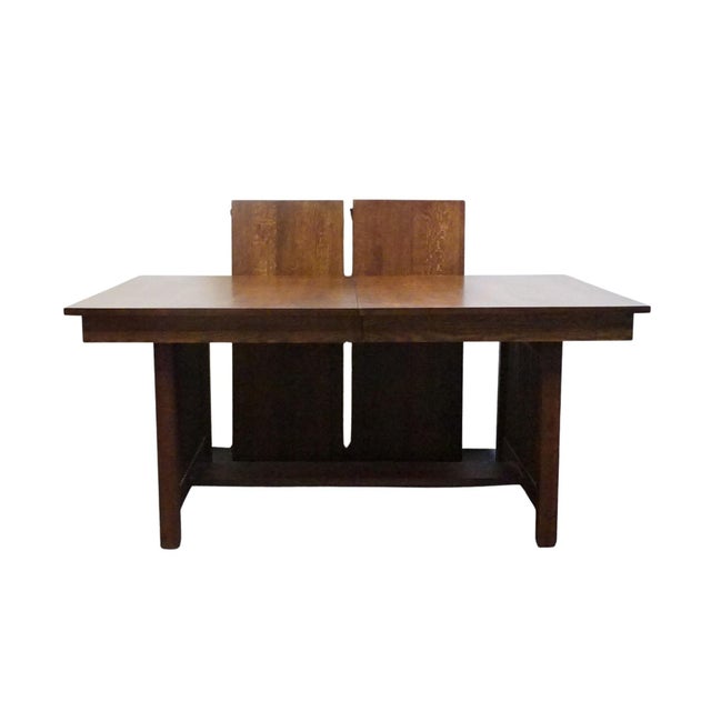 Canadel Furniture Solid Oak Mission Style Arts & Crafts 102" Trestle Dining Table 8020bc-Bra000-Pta - Made in Canada For Sale In Kansas City - Image 6 of 13