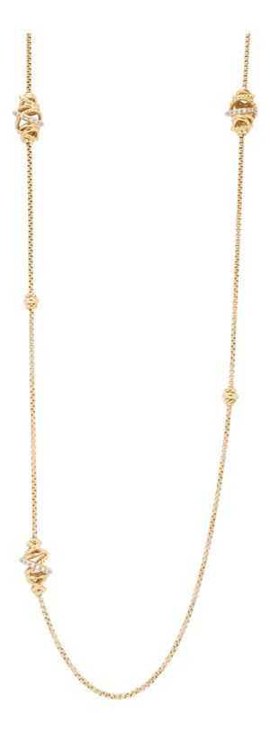 David Yurman Crossover 18k Yellow Gold Pave Diamond Station Long Chain Necklace