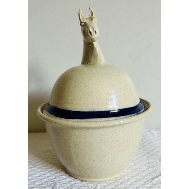 Vintage 1990 Unique Studio Pottery Stoneware Horses Head Covered Serving Dish For Sale In Philadelphia - Image 6 of 11