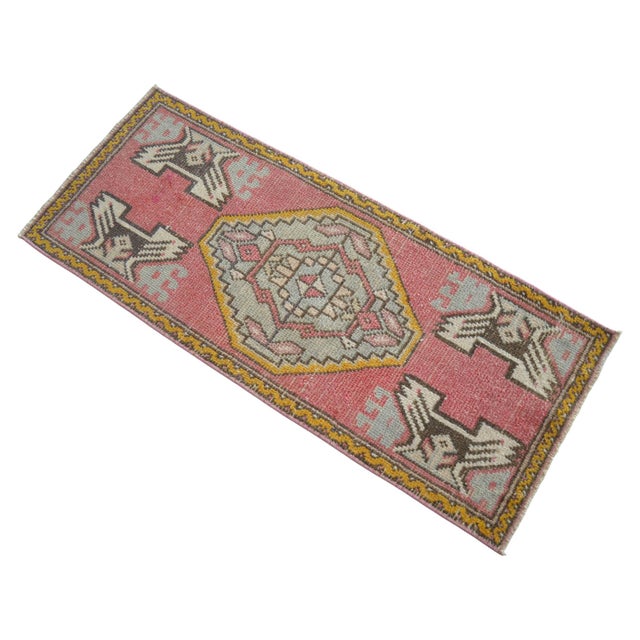 Textile 1970s Hand Knotted Small Turkish Rug, Door Mat, Entryway Rug, Bath Mat, Kitchen Decor, Small Rug, - 1′7″ × 3′8″ For Sale - Image 7 of 16