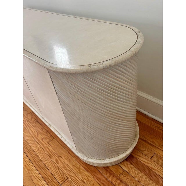 1980s 1980s Hollywood Regency Tessellated Stone and Pencil Reed Rattan Credenza For Sale - Image 5 of 14