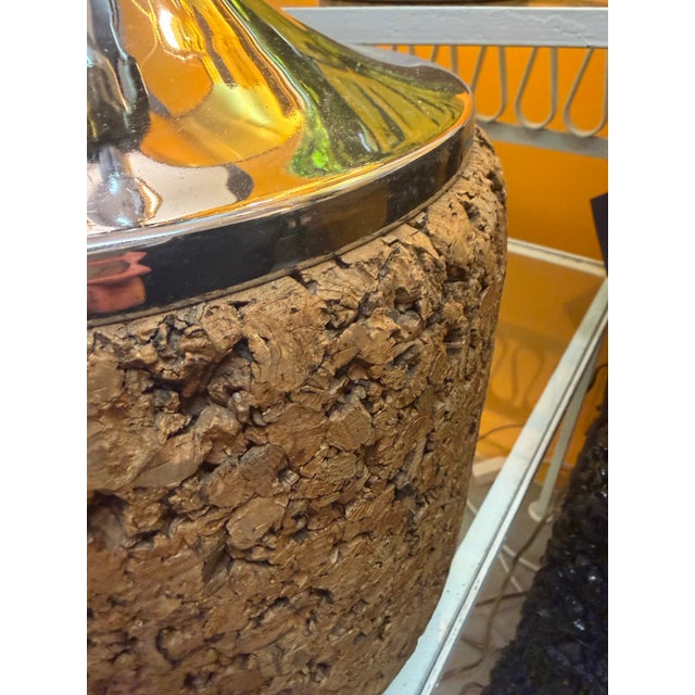 Mid-Century Modern Vintage Mic Century Modern 1970s Chrome and Cork Lamps a Pair For Sale - Image 3 of 10