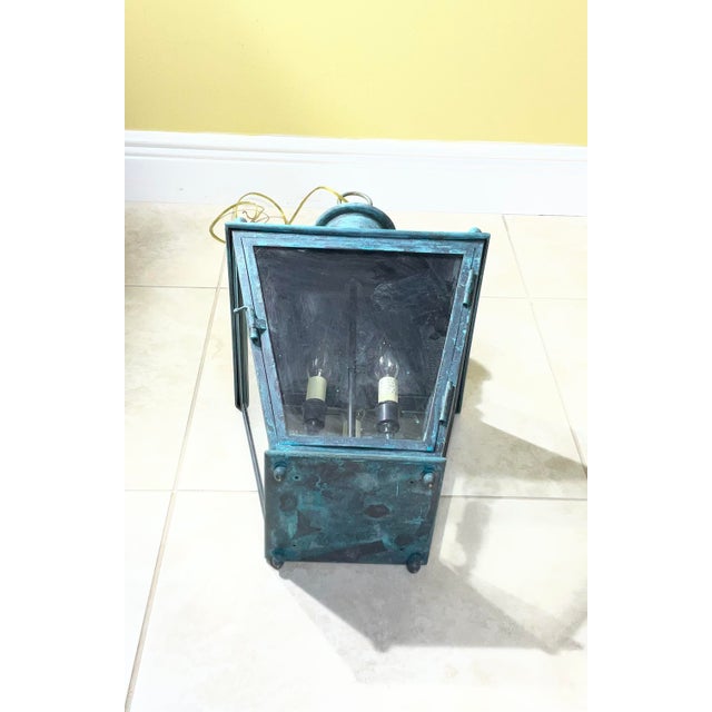 Single Vintage Brass Hanging Lantern - 12”x 12”x 24” For Sale - Image 14 of 17