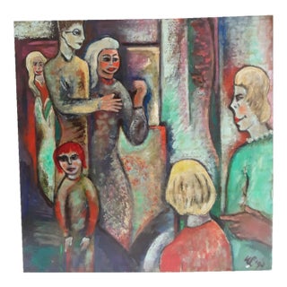 Norbert Louis, Besuch, 1990, Tempera on Cardboard For Sale