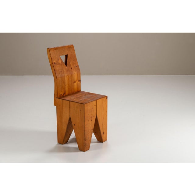 Mid-Century Modern Vintage Brutalist Pinewood Chairs, France, 1970s, Set of 2 For Sale - Image 3 of 11