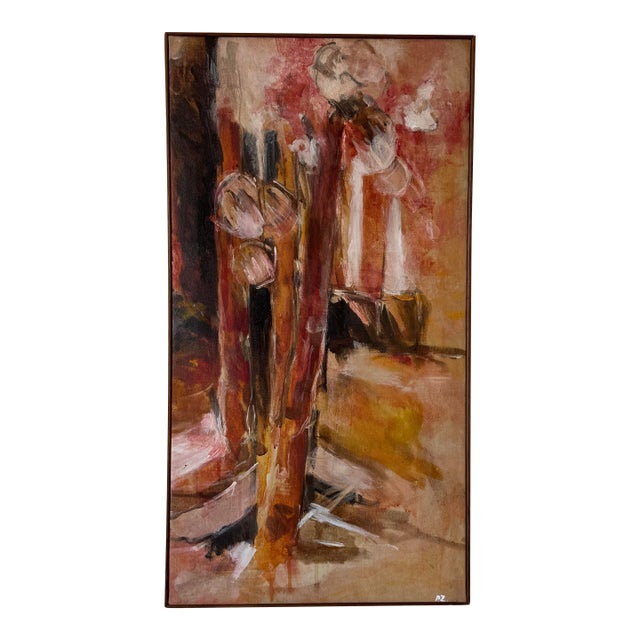 1970s Mid-Century Modern Expressionist Abstract Oil on Canvas Painting, Signed “Pz”/ Sold For Sale