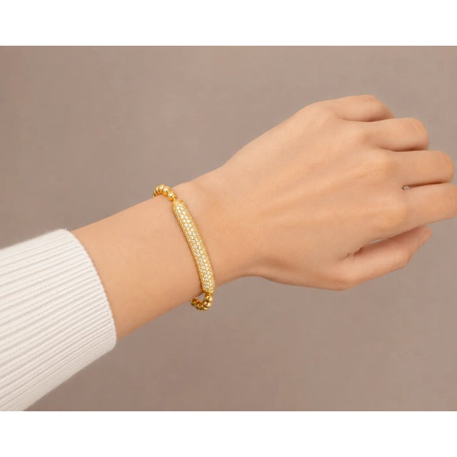 Modern Late 20th Century 18K Rose Gold DeHaho Pave Diamond Beaded Ball Slip-On Bangle Bracelet For Sale - Image 3 of 3