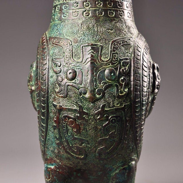 Late 19th Century Bronze Owl-Form Ritual Vessel With Lid, 1850g, Archaic Motifs For Sale - Image 10 of 10