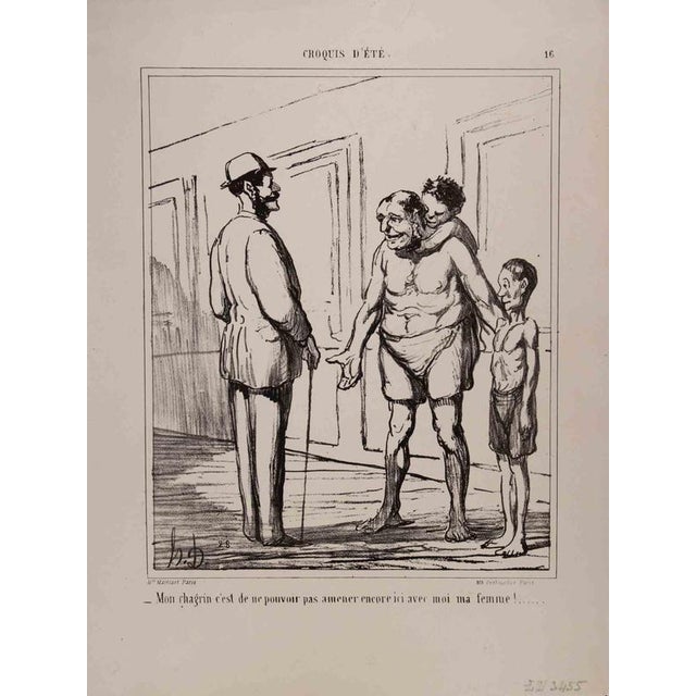 Plate n. 16 from the suites of caricatures on political themes topic “ Croquis d’Été ”. Realized by Honoré Daumier...