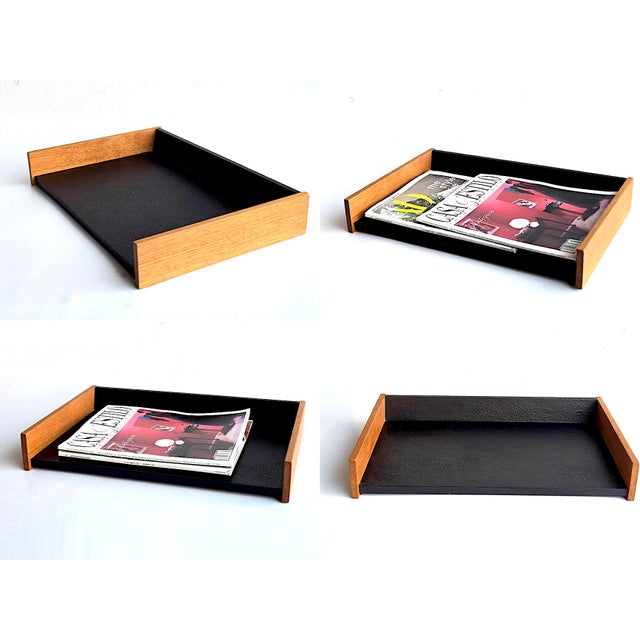 Mid 20th Century Desk Organizer Tray in Oak With Faux Leather Lining For Sale In Miami - Image 6 of 9