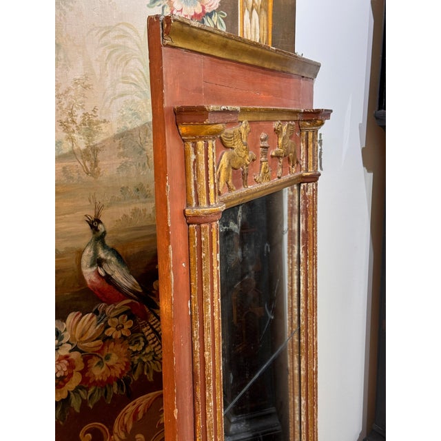 Red Early 19th Century Continental Neoclassical Parcel-Gilt and Red Painted Mirror For Sale - Image 8 of 10