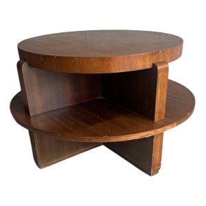 Vintage Art Deco Round Coffee Table with Double Tier For Sale