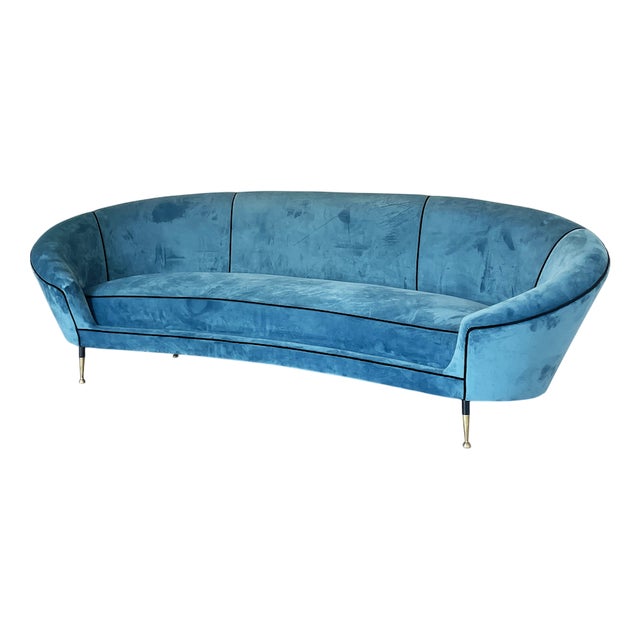 Curved Velvet Sofa, 1950s For Sale
