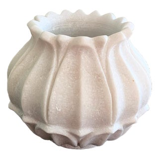 Indian White Marble Pot - Artisan Handcarved Indoor Planter For Sale