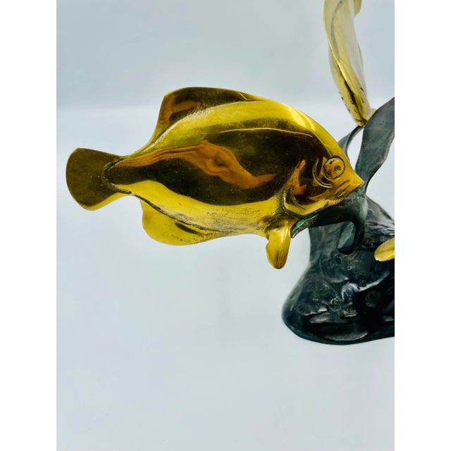 Brass Vintage Brass & Bronze Tropical Fish Statue For Sale - Image 8 of 12