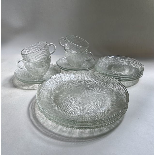 Jeannette Glass Company 19 Piece Finlandia Tree Bark Clear Glass Service. Featuring circular translucent Pressed Glass...