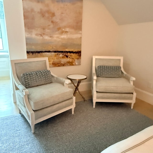 Traditional Pair of White Lacquered Framed Armchairs For Sale - Image 3 of 11
