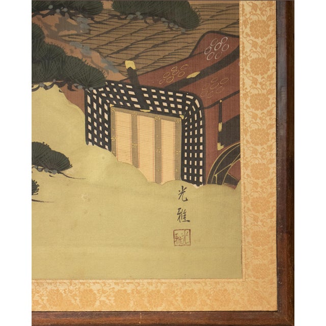 "The Tale of Genji" Early Shōwa Era Japanese Painted Silk Byobu Screen, C. 1930-1950s For Sale - Image 14 of 18