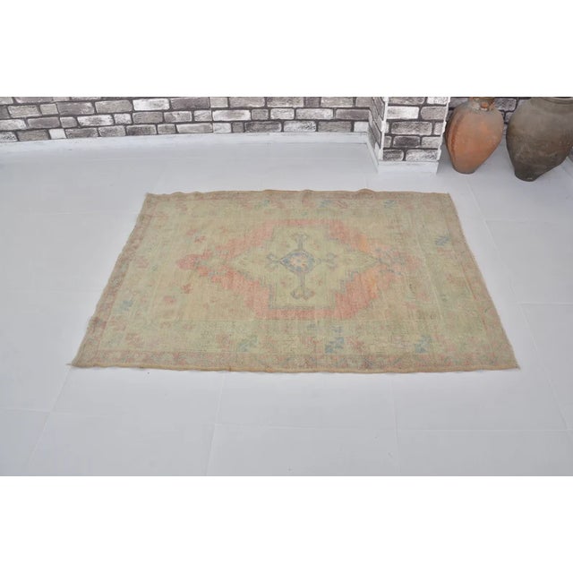Distressed Vintage Oushak With Soft Geometric Medallion Rug For Sale - Image 4 of 10