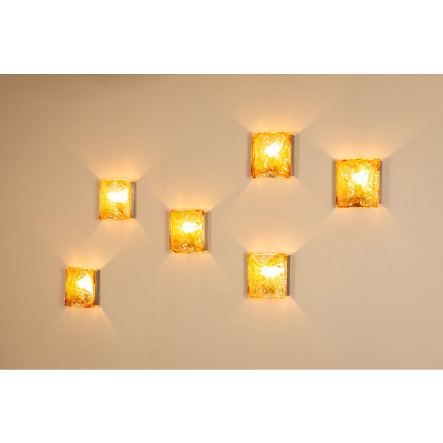 Wall Appliques in Amber Glass and Metal, Italy, 1970s, Set of 6 For Sale - Image 6 of 16