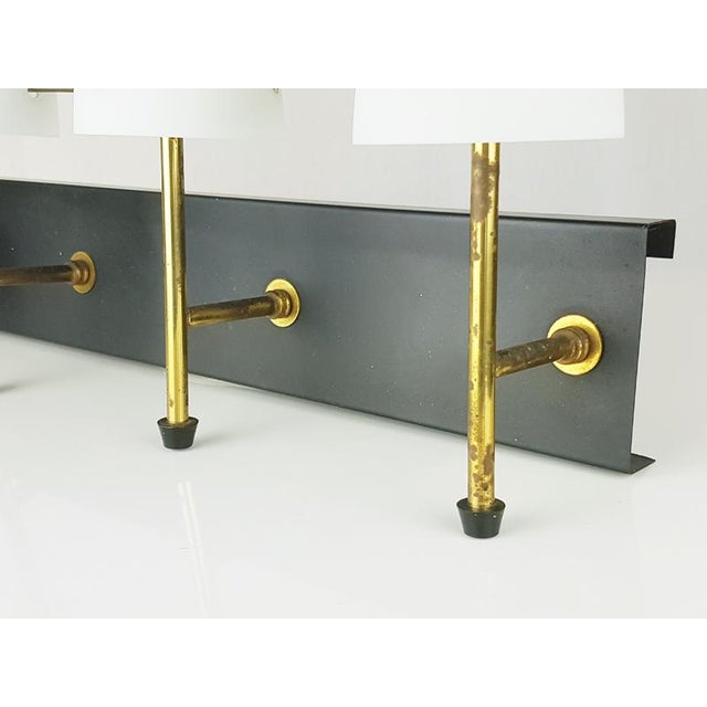 Black Metal, Brass and Opaline Glass 4-Light Wall Lamps, 1950s, Set of 2 For Sale - Image 4 of 15