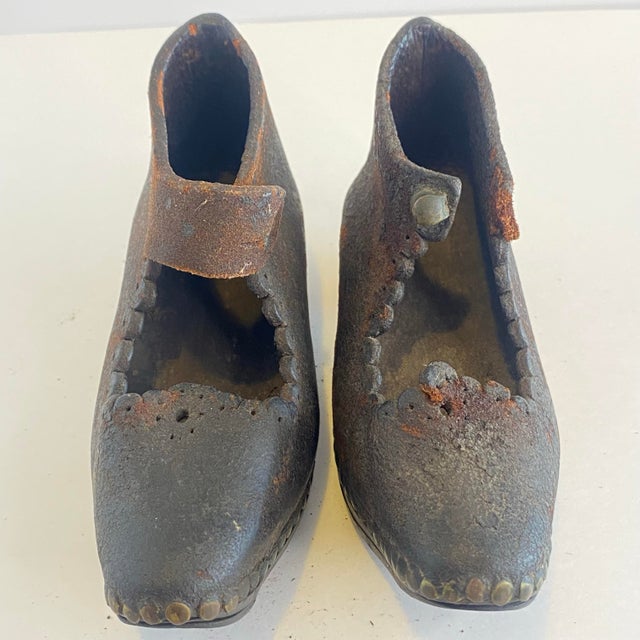 Antique 19th Century Victorian Handmade Childrens Leather Wood Metal Clog Shoes For Sale In Cleveland - Image 6 of 12