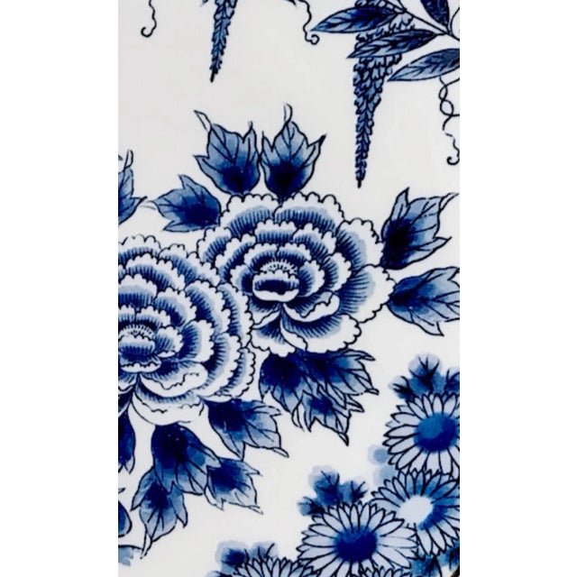 Vintage Large Chinoiserie Japanese Arita Ware White and Blue Porcelain Charger / Wall Plate Rickshaw Japan For Sale - Image 10 of 12