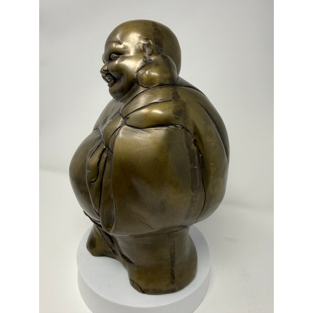Brass Vintage Cast Brass Budai Laughing Buddha Sculpture For Sale - Image 8 of 10