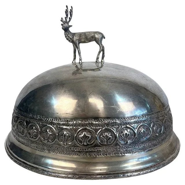 Silver Antique Stag Covered Silverplate Meat Dome For Sale - Image 8 of 8