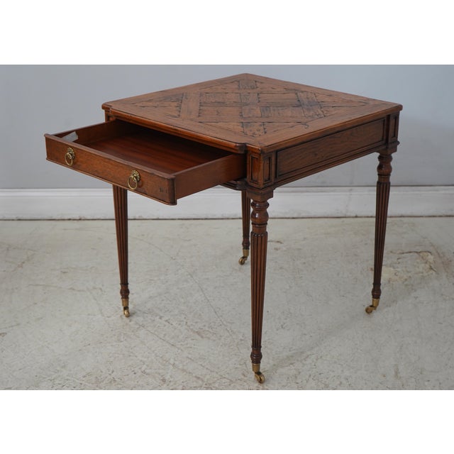 Traditional Lillian August Parquet Inlaid 1 Drawer Game Table For Sale - Image 3 of 17