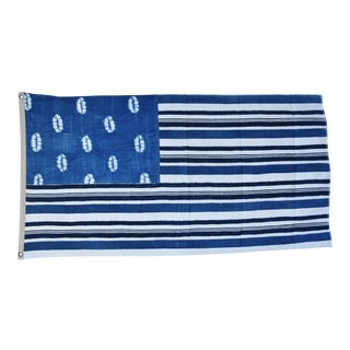 Boho Chic Custom Blue & White African Textile Flag Throw 57" X 32" For Sale