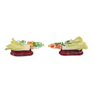 Pair of 1950s Polychrome Bone Carving Depicting a Grasshopper & Cabbage