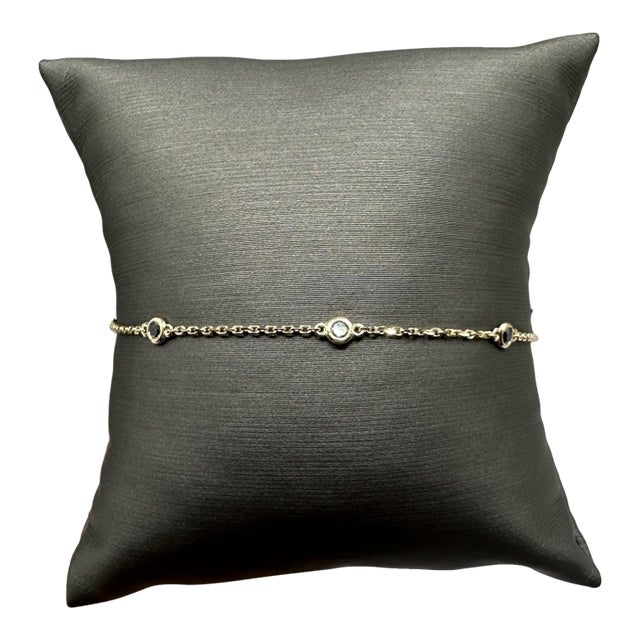 Black Diamond Station Bracelet in 14kt Yellow Gold – 0.25ctw, 7in, New For Sale