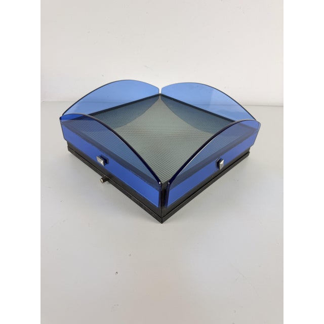 1960s Three-Light Ceiling Lamp in Blue Stained Glass, 1960s For Sale - Image 5 of 10