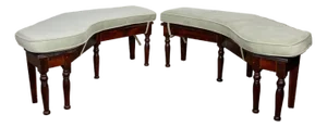 Vintage English Turned Leg Angled Benches - A Pair