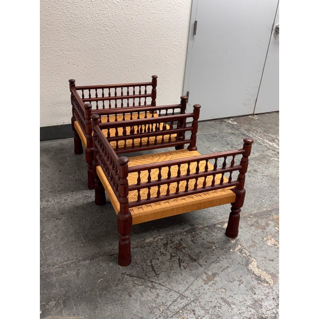 Indian Vintage Rush Seat Low Chairs, Pair For Sale - Image 4 of 12