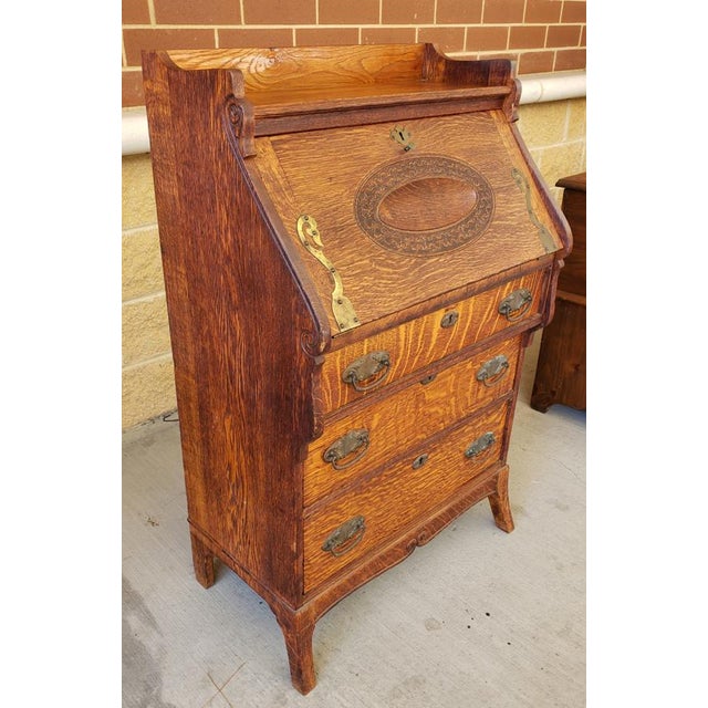 Antique Victorian Slant Front Tiger Oak Secretary Desk Chairish