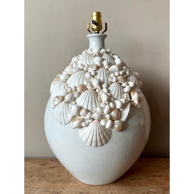 Late 20th Century Vintage Boho Shell Encrusted Ceramic Lamp For Sale - Image 5 of 6